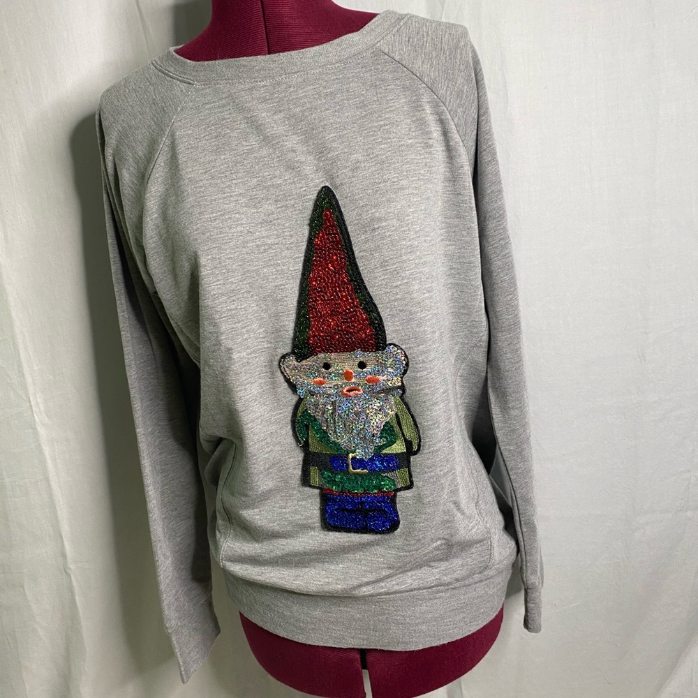 Grey Cupio Sequin elf long sleeve shirt, size medium